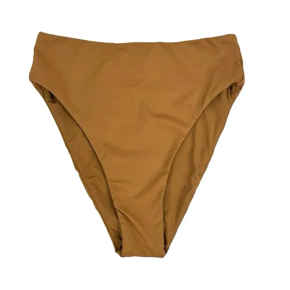 SKIMS Signature Swim Mid Waist High Cut Almond Brown Bikini Bottoms Swimsuit